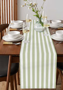 Sage green striped linen table runner farmhouse style