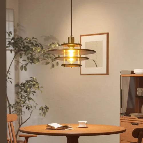 Solid wood retro flying saucer chandelier for bar and restaurant - vue 3 sur 6