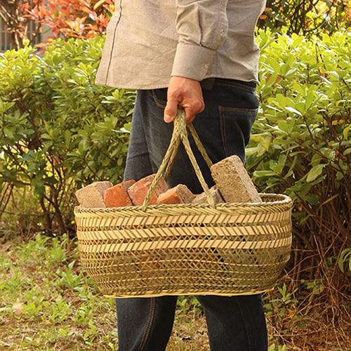 wicker shopping basket with bamboo handle for the garden - vue 3 sur 6