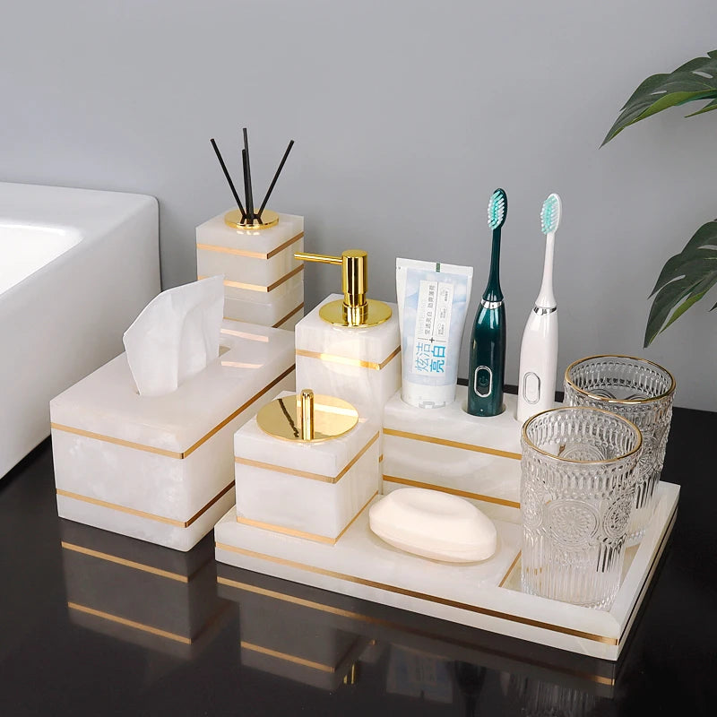 natural marble bathroom accessory set