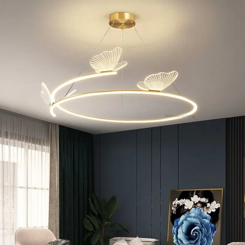 Round butterfly LED designer chandelier - vue 3 sur 9