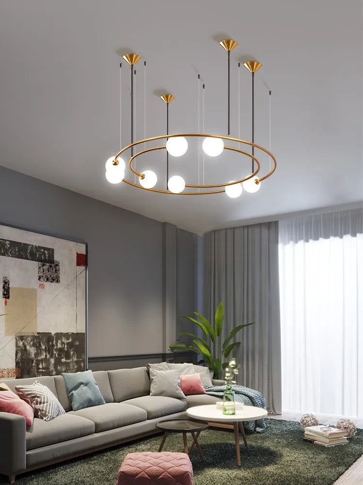 Modern creative orbit planet glass LED chandelier for café decor - vue 4 sur 8