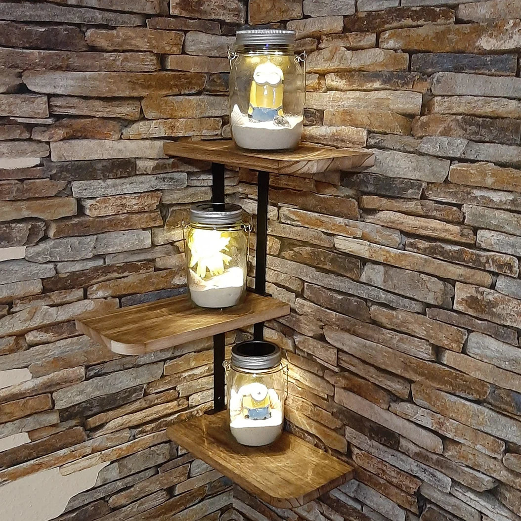 rustic three-tier wooden corner wall shelf - vue 2 sur 7