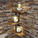 rustic three-tier wooden corner wall shelf