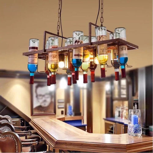 Vintage glass wine bottle E27 LED pendant light for bar, cafe, restaurant - vue 4 sur 10