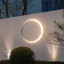 Modern waterproof outdoor wall light in round terracotta moon design