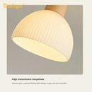 Simple wood chandelier with glass lampshade