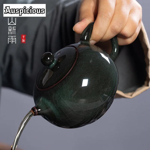 Artisan celadon crackle teapot 300ml longquan style luxury - vue 3 sur 7