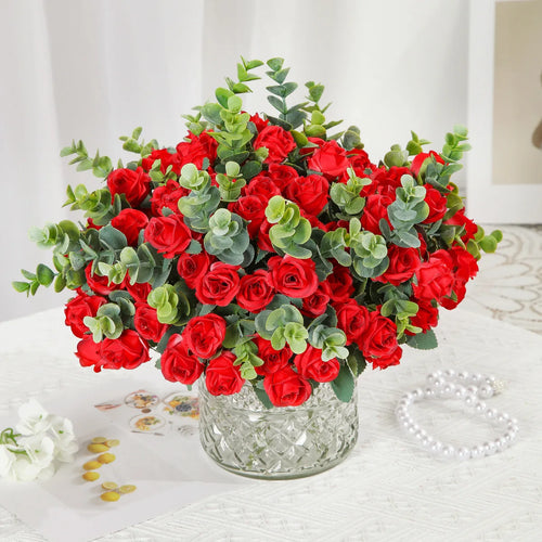 Set of 10 artificial roses bouquet with eucalyptus and peonies decorative - vue 3 sur 10