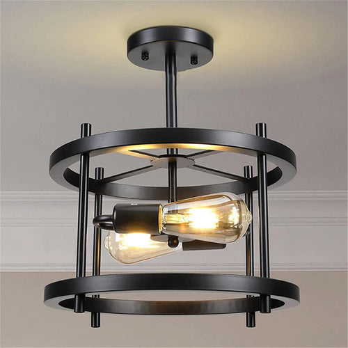 Retro semi flush mount ceiling light with 2 lights - vue 5 sur 9