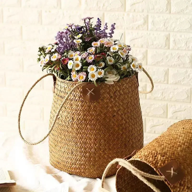 woven rattan storage basket for flowers and gifts
