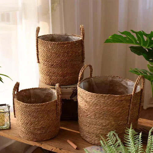 Handmade seagrass storage basket for plants and flowers
