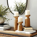 Set of 3 natural wood candle holders for retro wedding decor