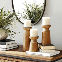 Set of 3 natural wood candle holders for retro wedding decor