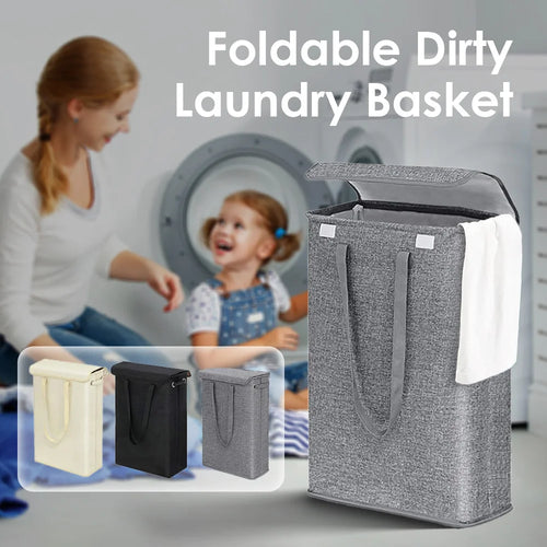foldable laundry basket with lid for convenient storage - vue 2 sur 9