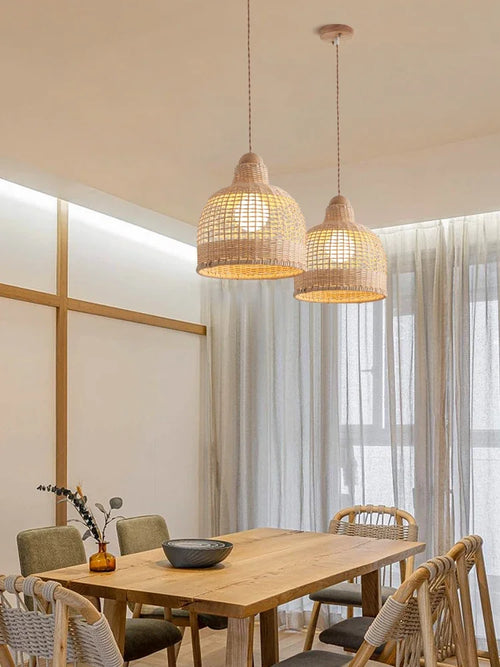 Wabi sabi bamboo and vine woven pendant light - vue 2 sur 9