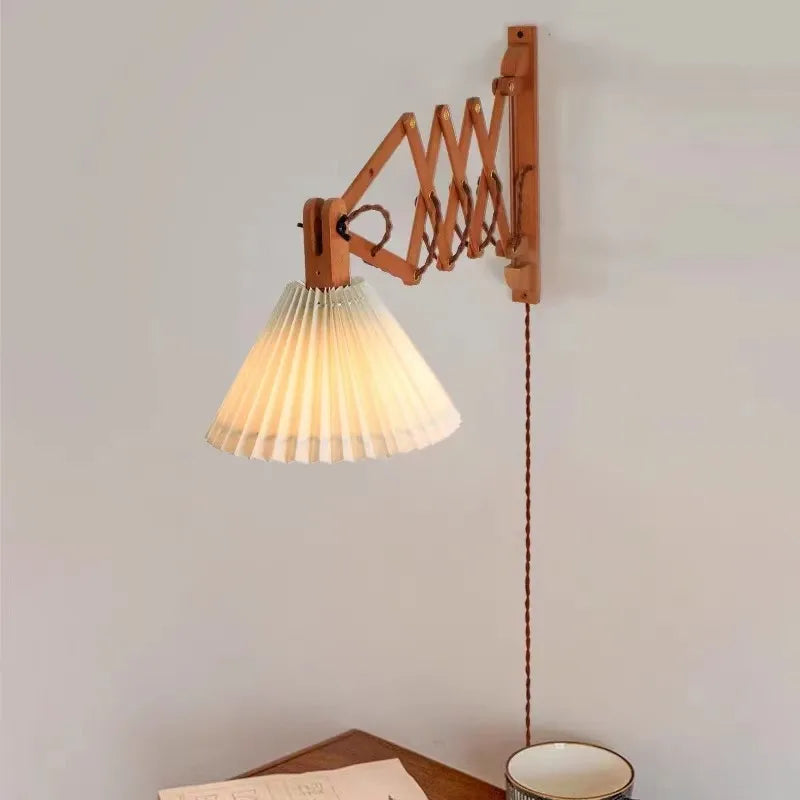 Sax modern telescopic LED wood wall lamp Japanese style long arm creative bedroom bedside home decor light