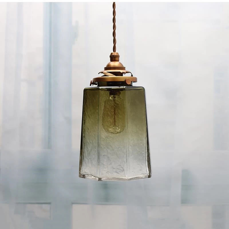 Luxury glass and copper pendant light antique decorative fixture - vue 8 sur 8