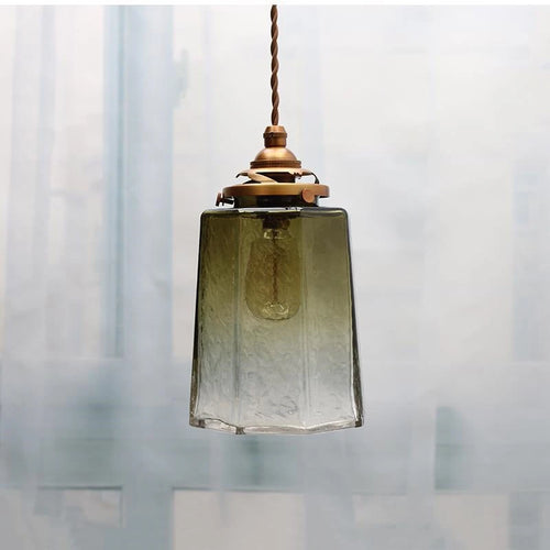 Luxurious copper glass pendant light antique fixture - vue 8 sur 8