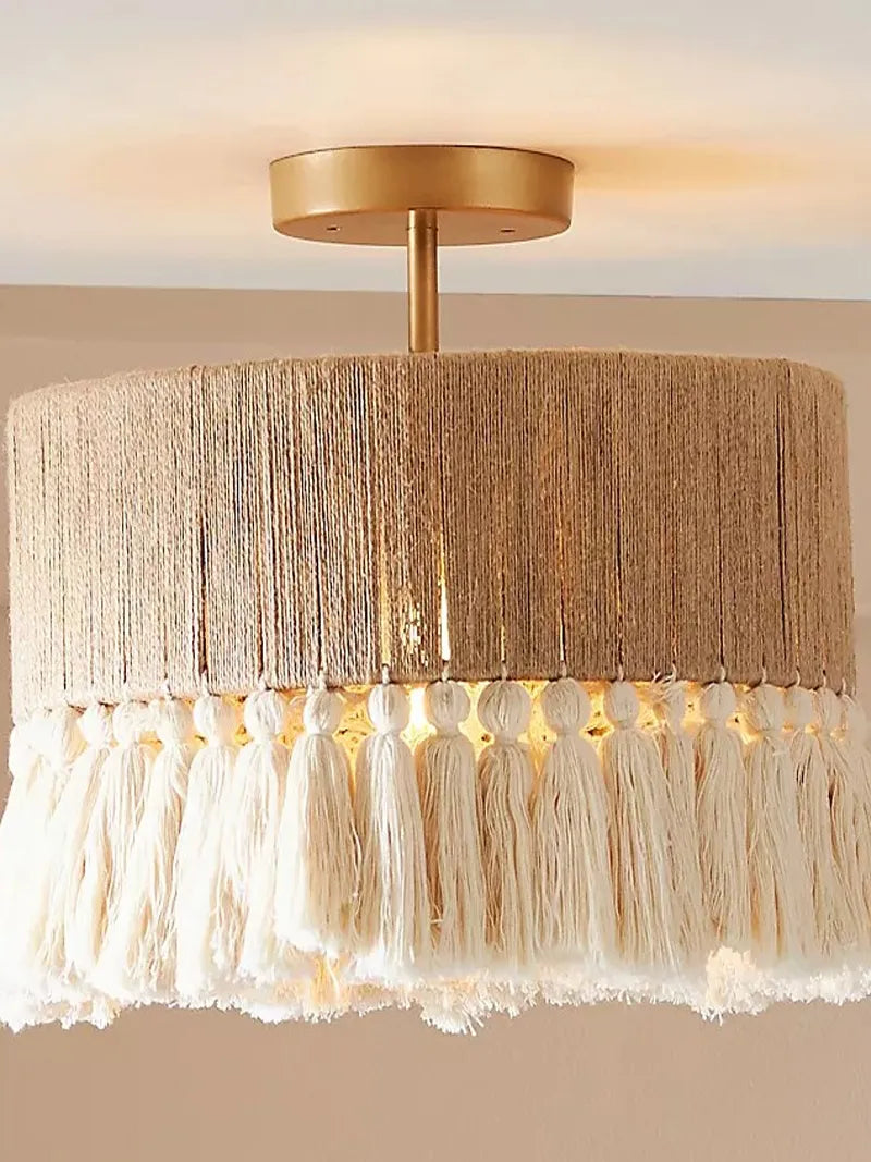 Vintage fabric twine fringe pendant light - vue 2 sur 10