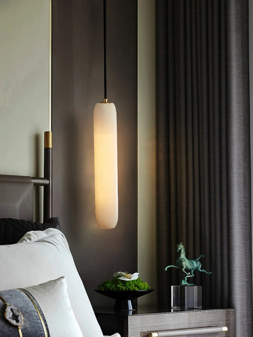 Modern chandelier in natural marble and minimalist copper for decor - vue 2 sur 8