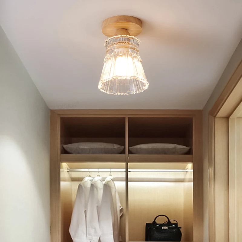 Nordic Japanese-style wooden ceiling light for entrance - vue 4 sur 10