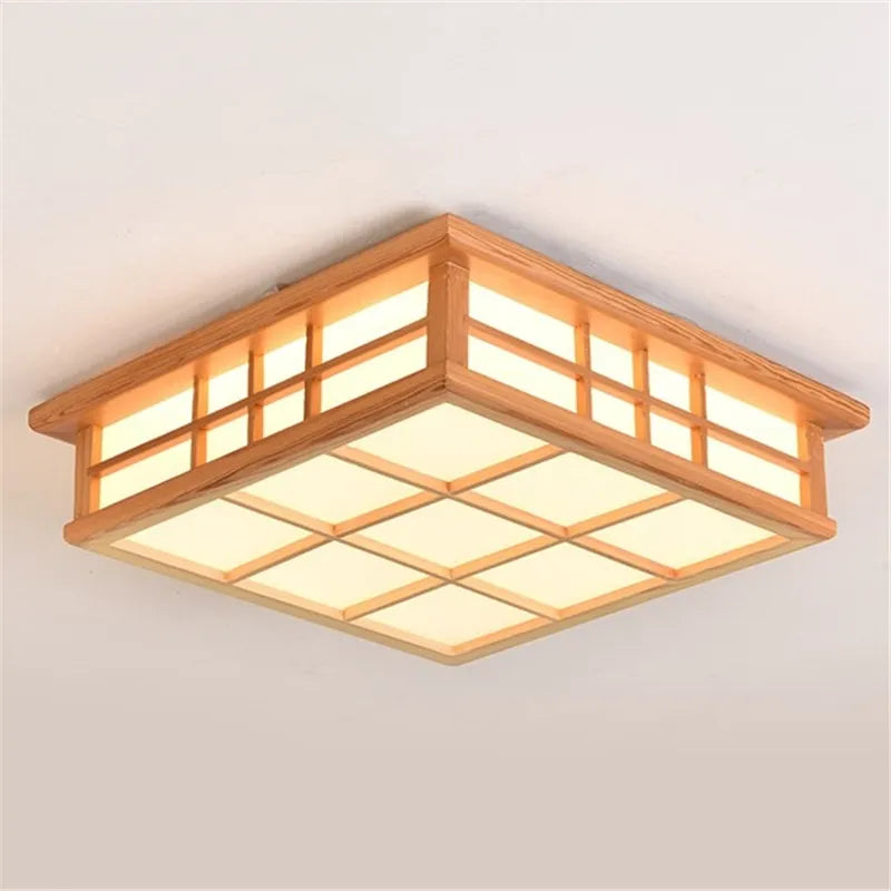 Japanese wooden square ceiling light modern living room LED ceiling fixture