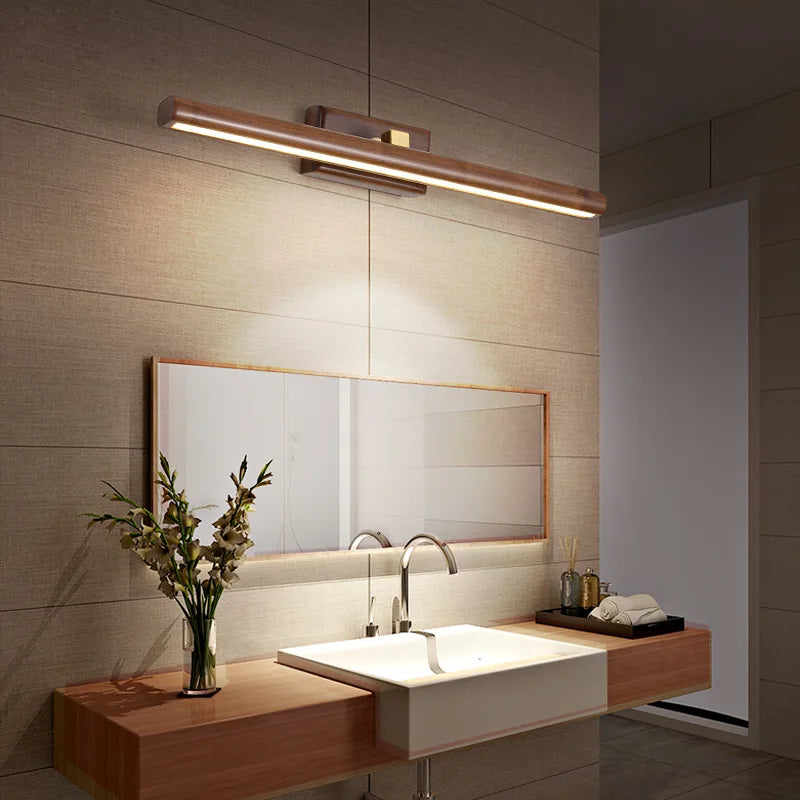 Scandinavian black walnut mirror LED wall lamp