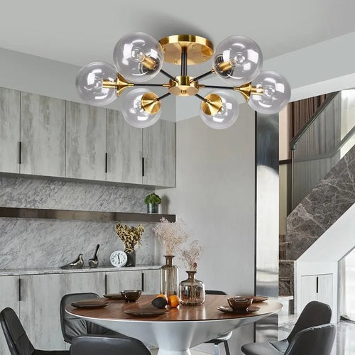 Clear and smoked grey glass LED ball chandelier - vue 6 sur 22