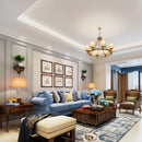 Classic American wrought iron chandelier with fabric lampshade