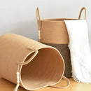 large woven laundry basket with cotton handles foldable
