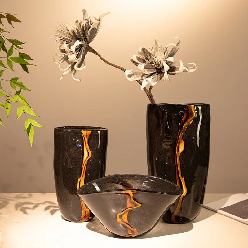 crackle glass vase for decorative flower arrangement