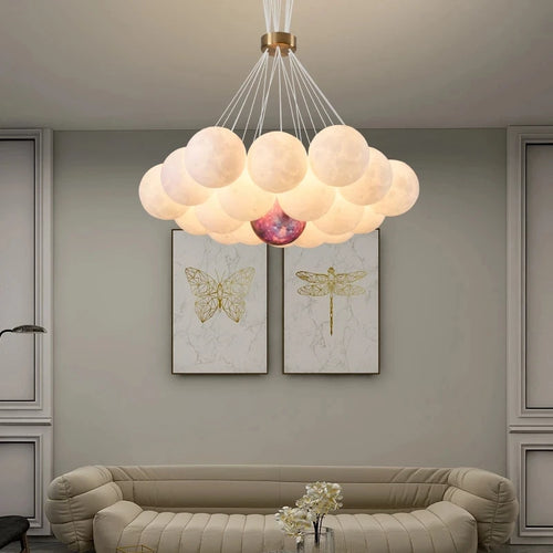 Nordic glass ball planet moon 3D printed creative chandelier - vue 2 sur 12