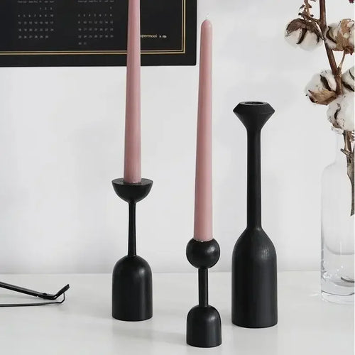 Black wooden candle holder nordic style artistic decoration for home - vue 5 sur 11