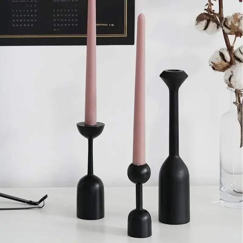 Black wooden candle holder nordic style artistic decoration for home - vue 5 sur 11