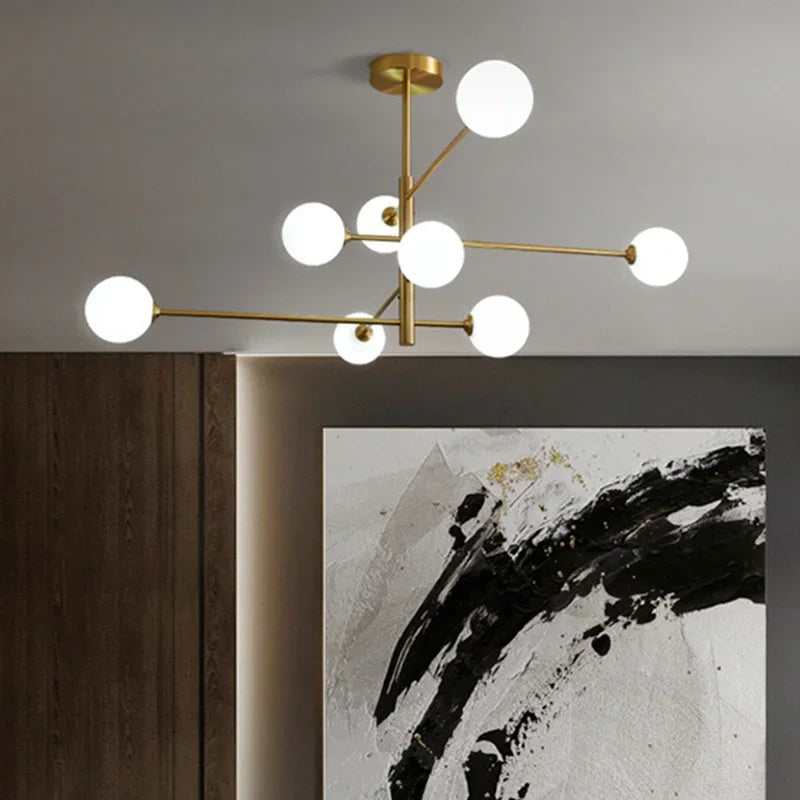Nordic copper chandelier with creative glass and magic bean design - vue 3 sur 12