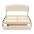 Bubble Bed, Double Bed, Teddy Velvet Fabric, with USB &amp; LED, Drawer Bed, with Storage Space, Beige, 140x200 cm
