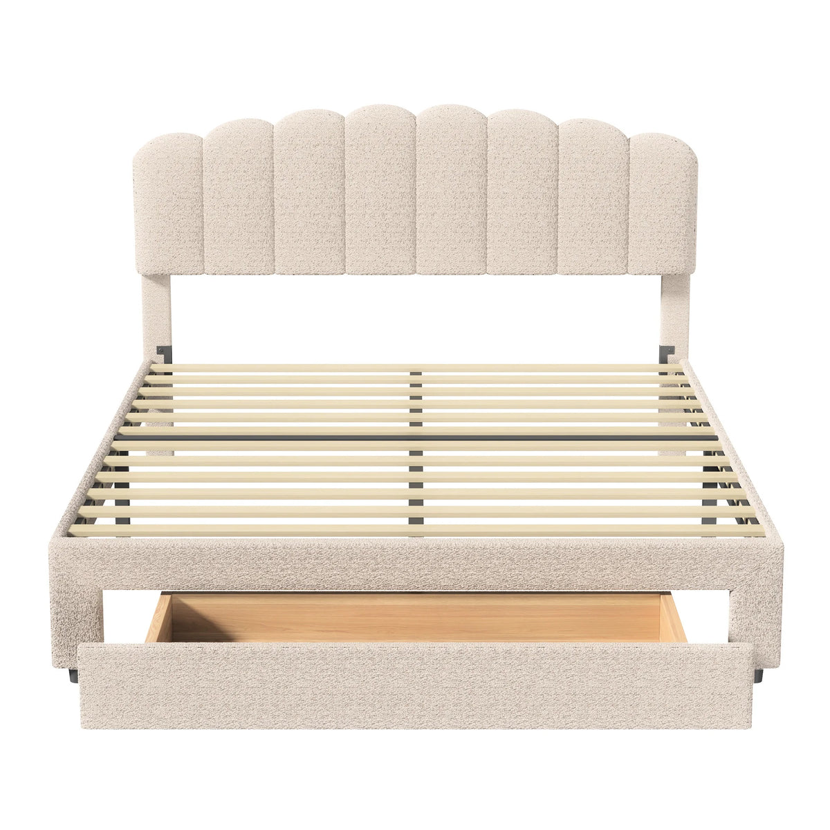 Bubble Bed, Double Bed, Teddy Velvet Fabric, with USB &amp; LED, Drawer Bed, with Storage Space, Beige, 140x200 cm - vue 4 sur 6