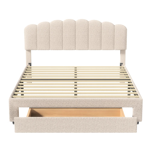 Bubble Bed, Double Bed, Teddy Velvet Fabric, with USB &amp; LED, Drawer Bed, with Storage Space, Beige, 140x200 cm - vue 5 sur 6