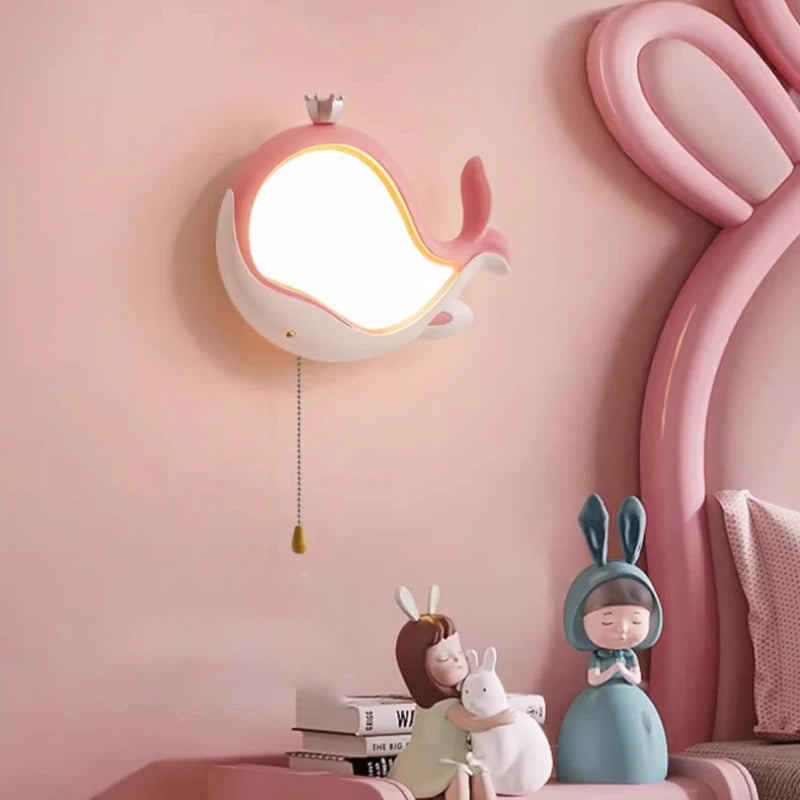 Cute whale wall light for children's room