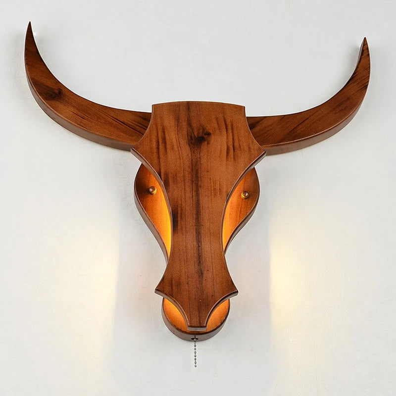 Modern vintage wooden cow LED wall light
