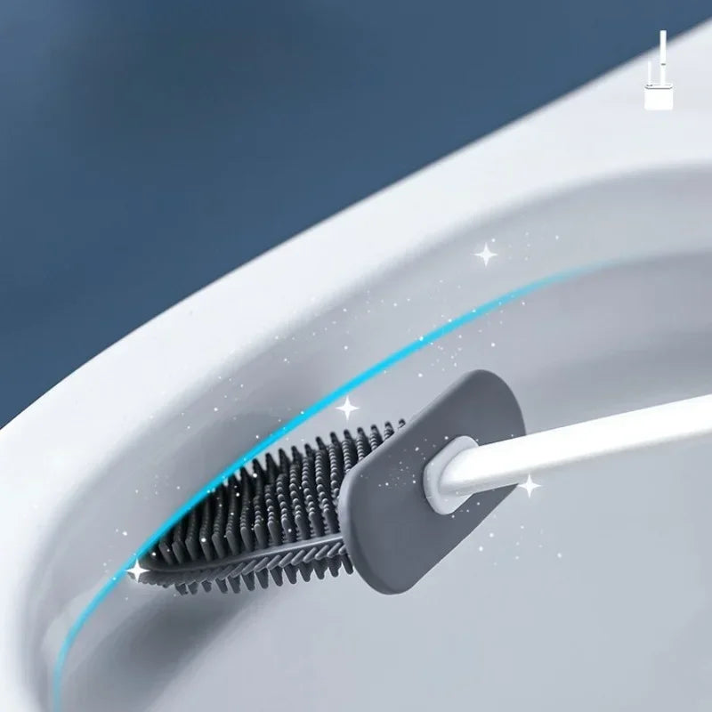 silicone toilet brush set with wall holder for bathroom - vue 3 sur 8