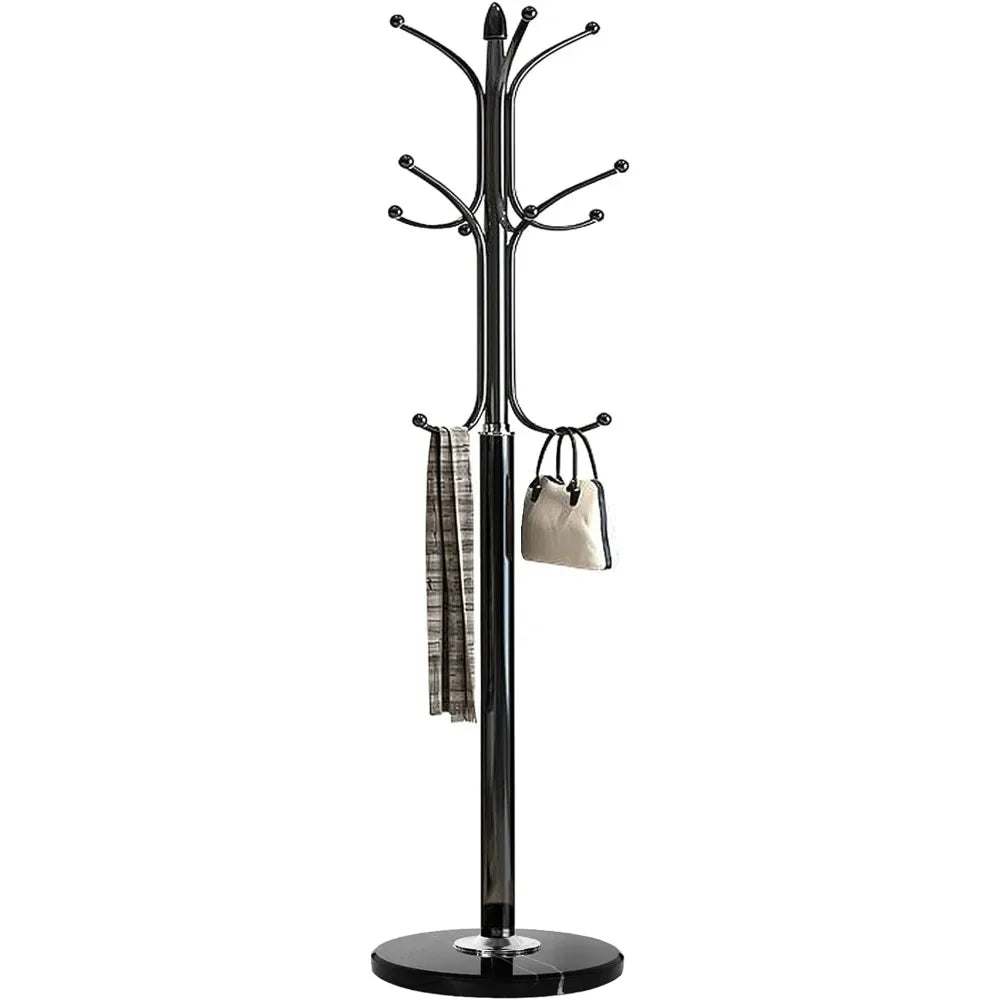 Metal Coat Rack Stand with Natural Marble Base, Free Standing Hall Tree with 12 Hooks for Hanging Scarf, Bag, Jacket - vue 1 sur 9