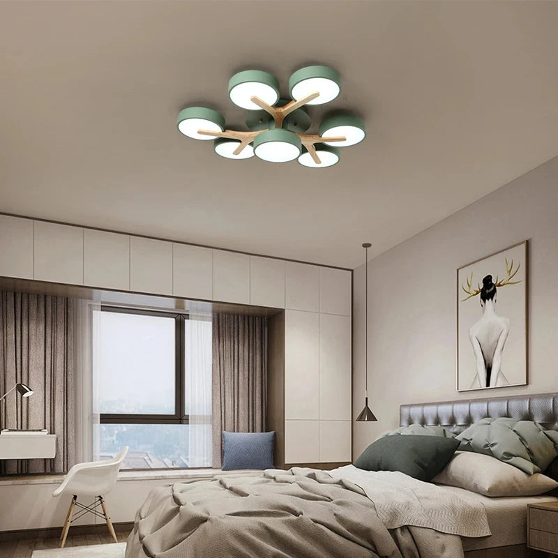 Modern wooden chandelier for bright nordic interior decoration