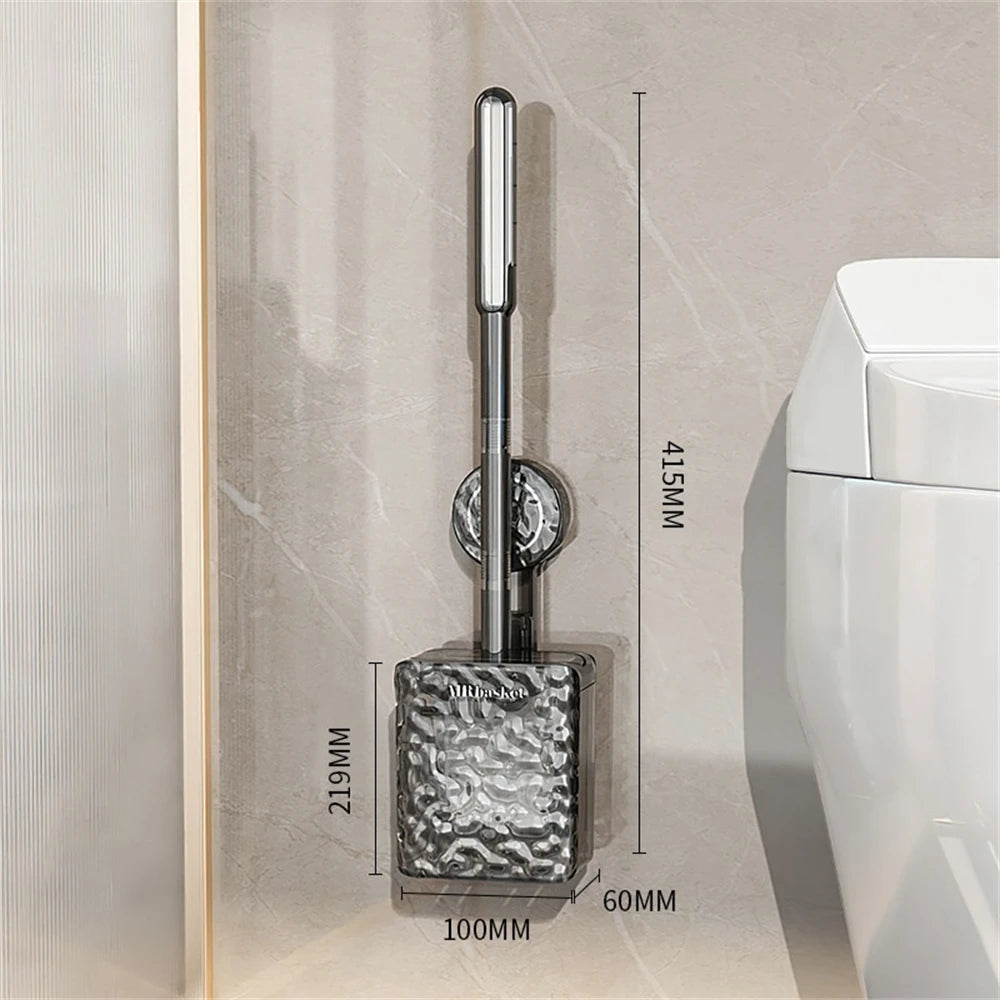 Suction cup glacier pattern toilet brush with long handle and wall mount