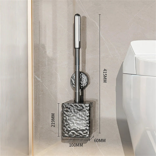 Suction cup glacier pattern toilet brush with long handle and wall mount