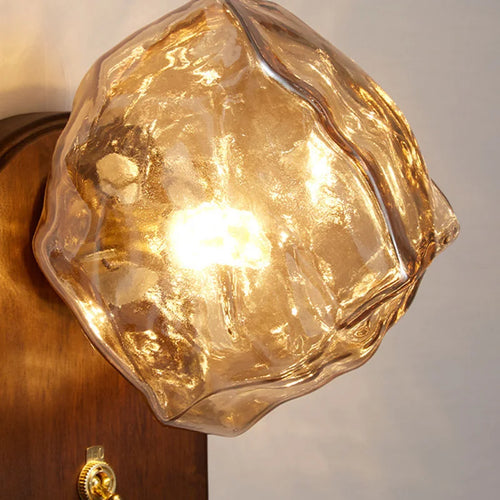Wooden LED wall light with switch and glass - vue 5 sur 9