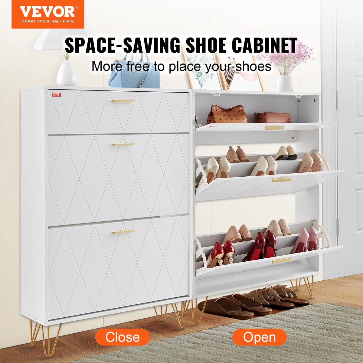 shoe cabinet with drop-down drawers for self-contained storage - vue 3 sur 10