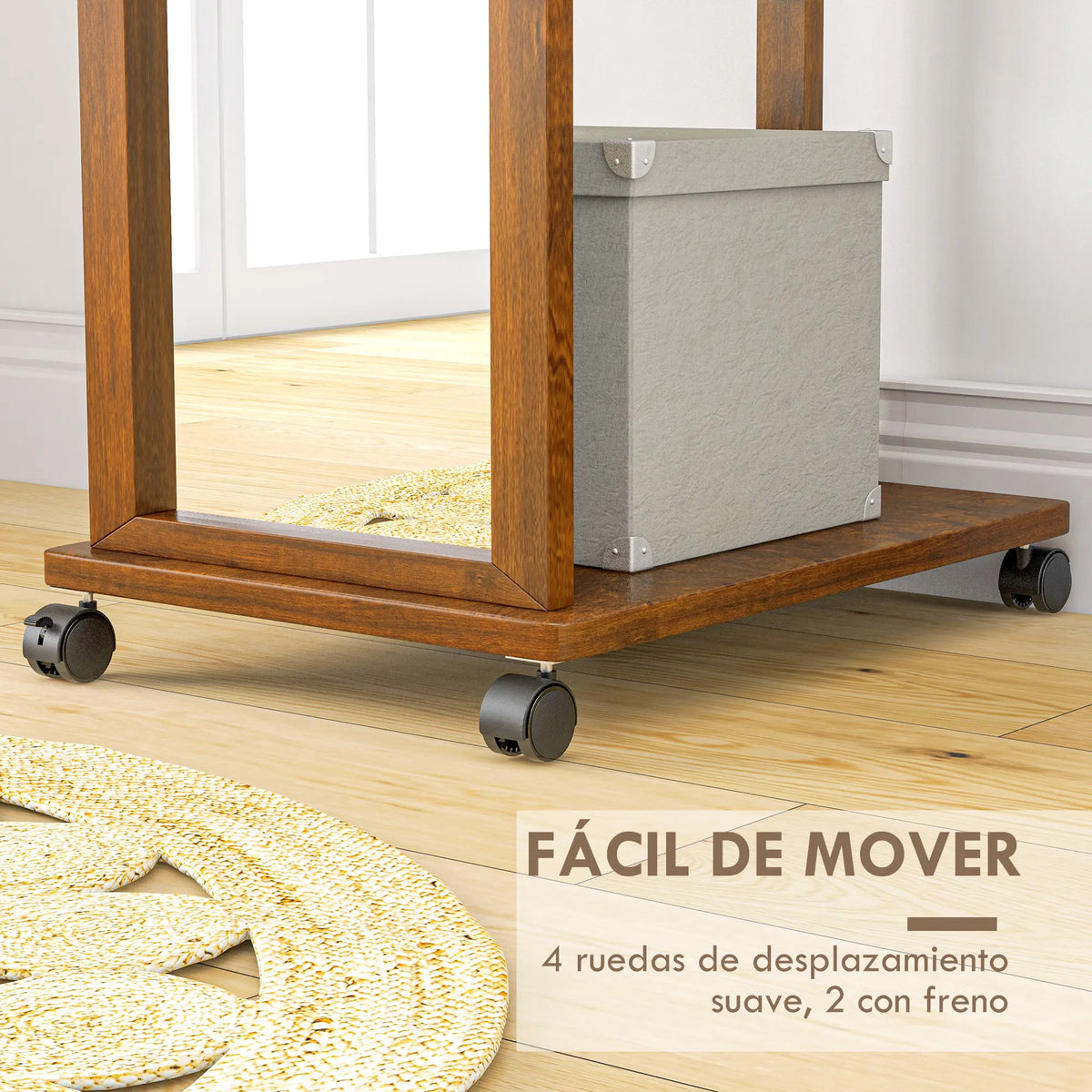 HOMCOM full body mirror with wheels bar shelf 35.5x49.5x167.8 cm Walnut - vue 5 sur 7
