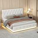 Upholstered Bed 140 x 200 cm with LED Lighting, Double Bed with Slatted Frame and Storage Space,No Mattresses